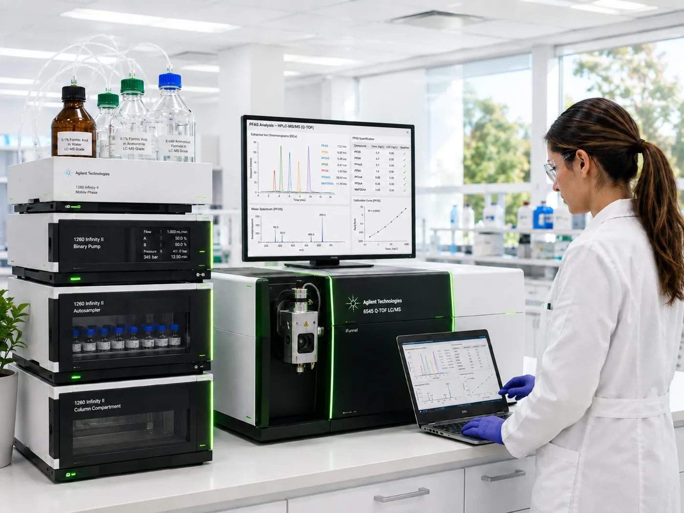 Scientist analyzing PFAS samples on an LC-MS/MS mass spectrometer