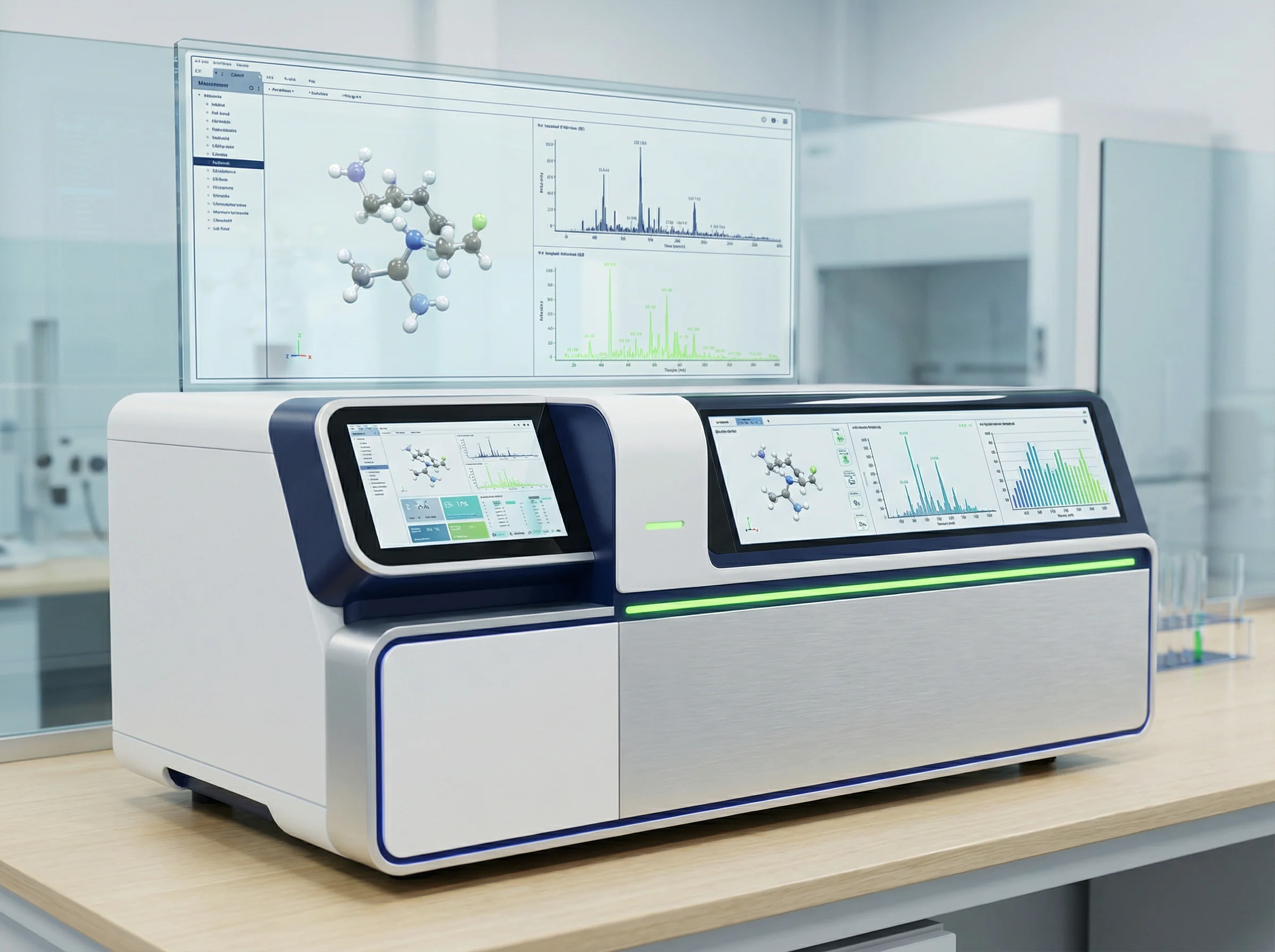 Mass spectrometry instrument analyzing a sample