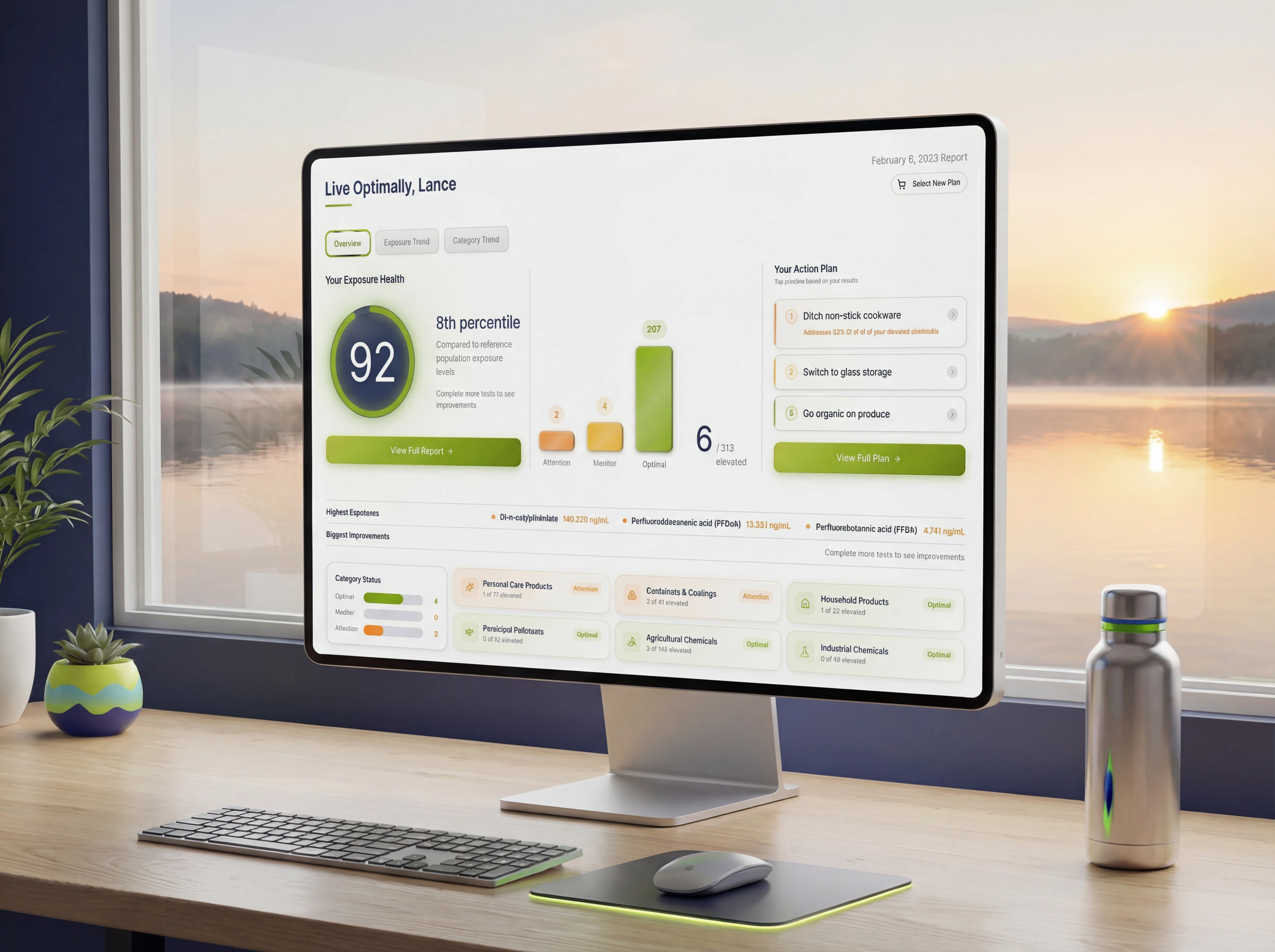 The Status Health results dashboard on a desktop monitor